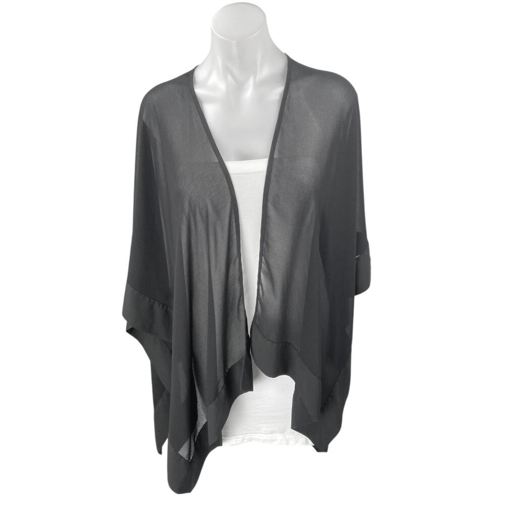 Karl Lagerfeld Black Mesh Sheer Kimono Open Cardigan Beach Cover Up Top OS